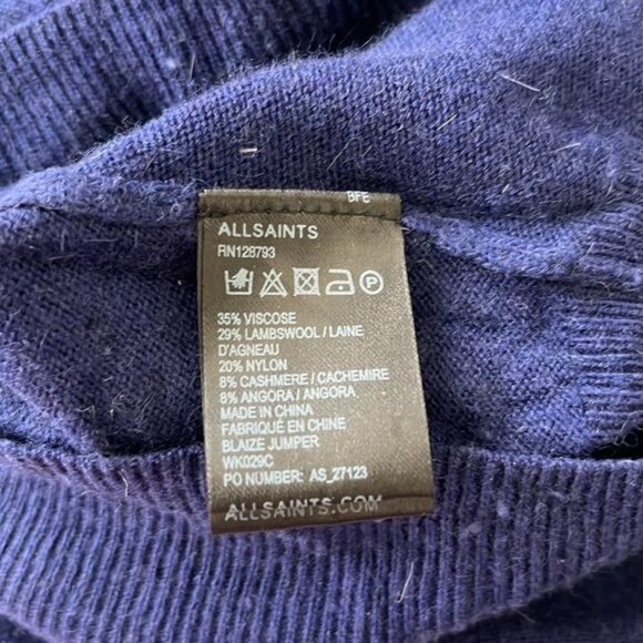 AllSaints Blaze Jumper Cobalt Angora Cashmere - Picture 7 of 7